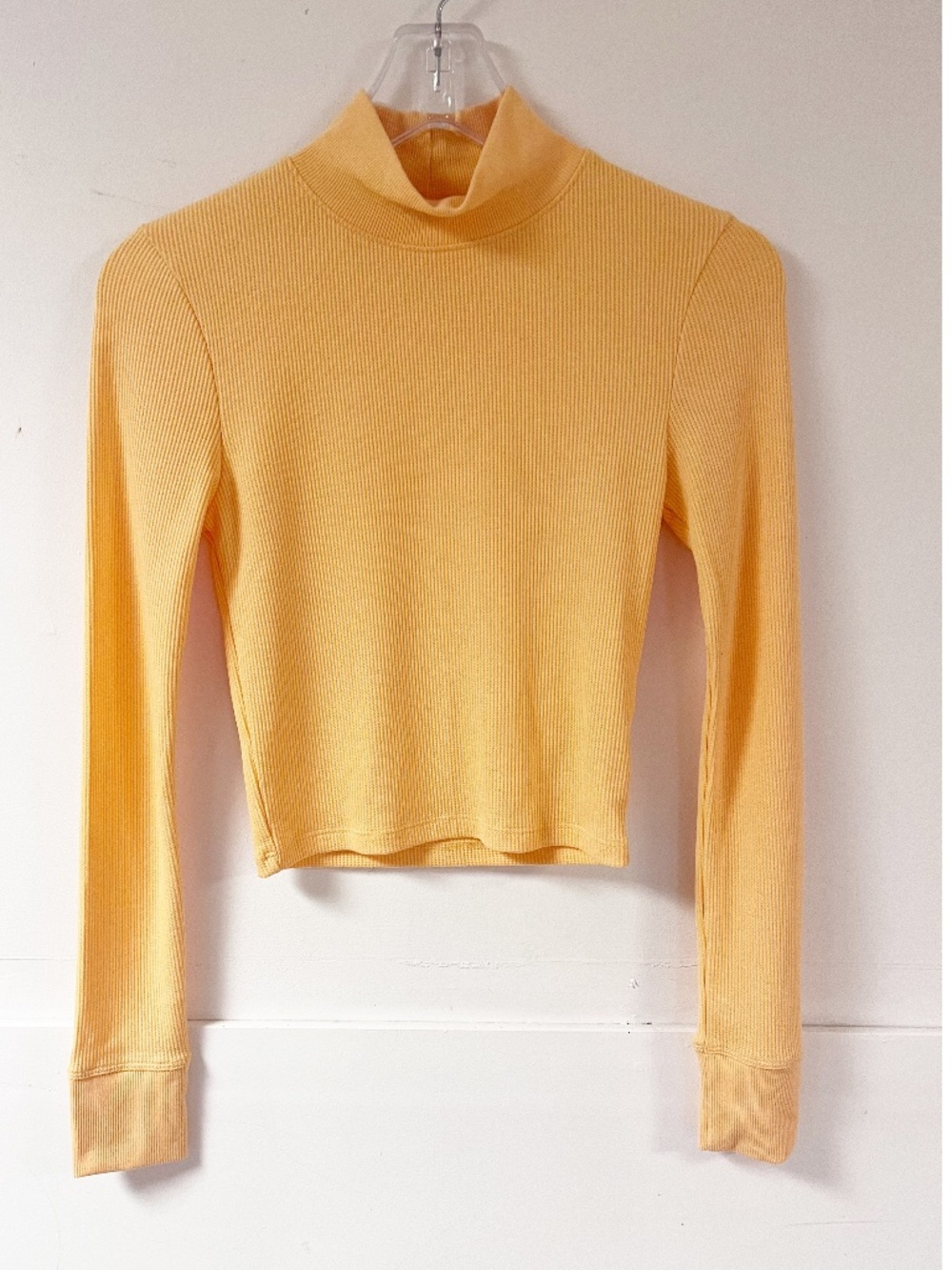 American Eagle Thermal Long Sleeve Henley Cowl Neck Orange cropped Size Small